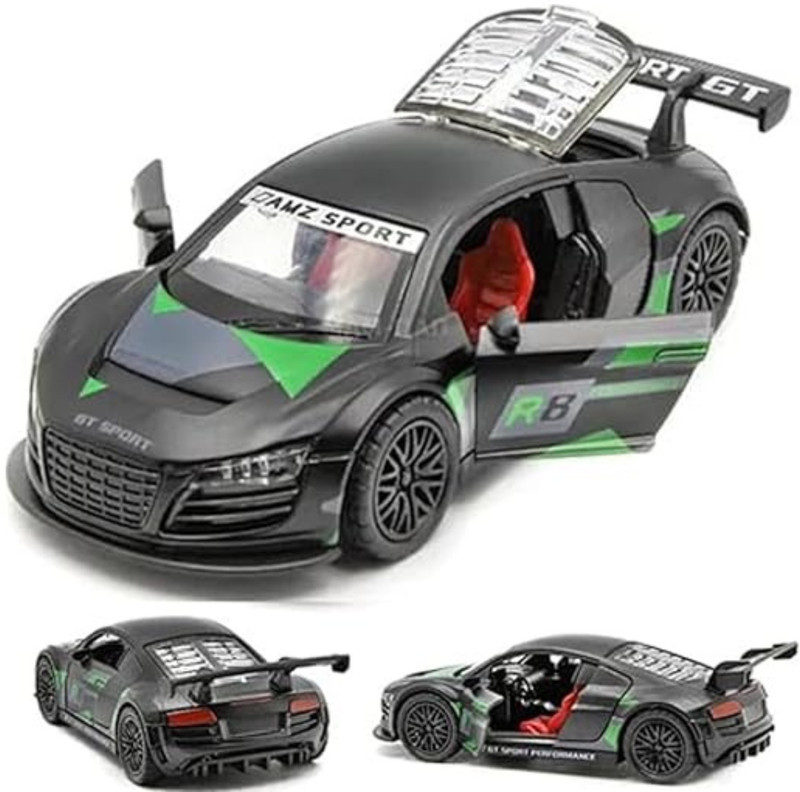 MOVE TOYS AU-DI R8 GT Diecast Model Car, Black Scale Model with Openable Doors(Black, Pack of: 1)