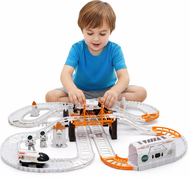 Toyify Big Battery Operated Toy Train Set for Kids & Toddlers| Space theme Track(3+ Orange, White, Pack of: 1)