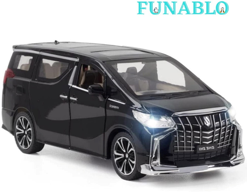 FUNABLO Metal Pull Back Die-cast Car 1:24 Alphard with Openable Doors & Light(Black)