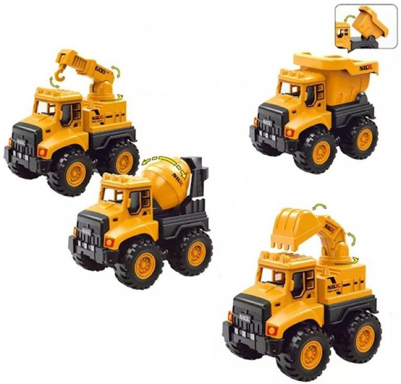 DUVEXA Jcb Toy Excavator, Dump , Cement Truck and Crane DX(Multicolor, Pack of: 4)