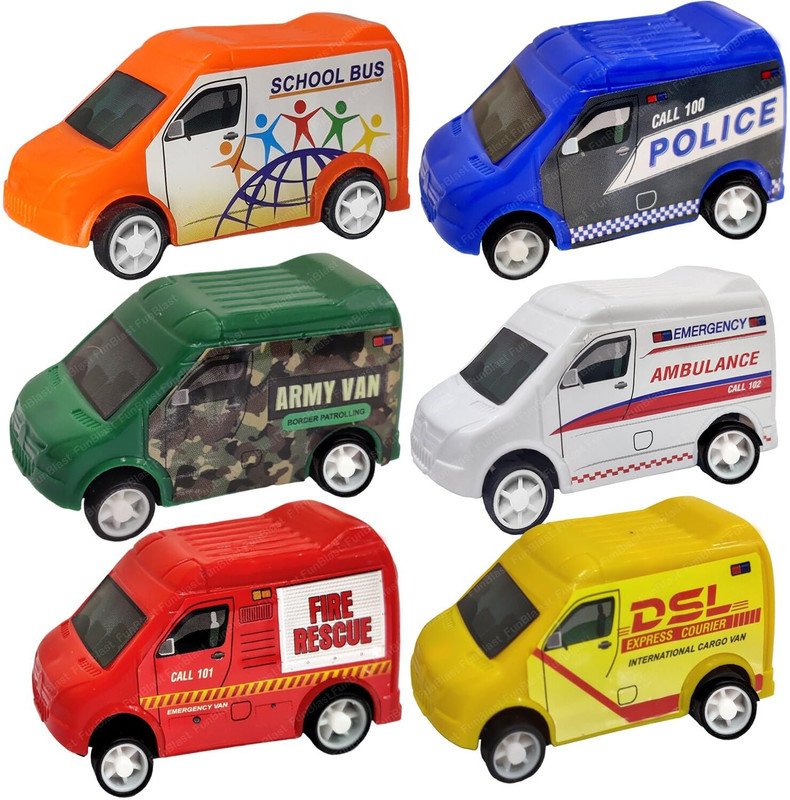 FunBlast Pull Push Van Toys, Set of 6 Pcs Emergency(Multicolor)