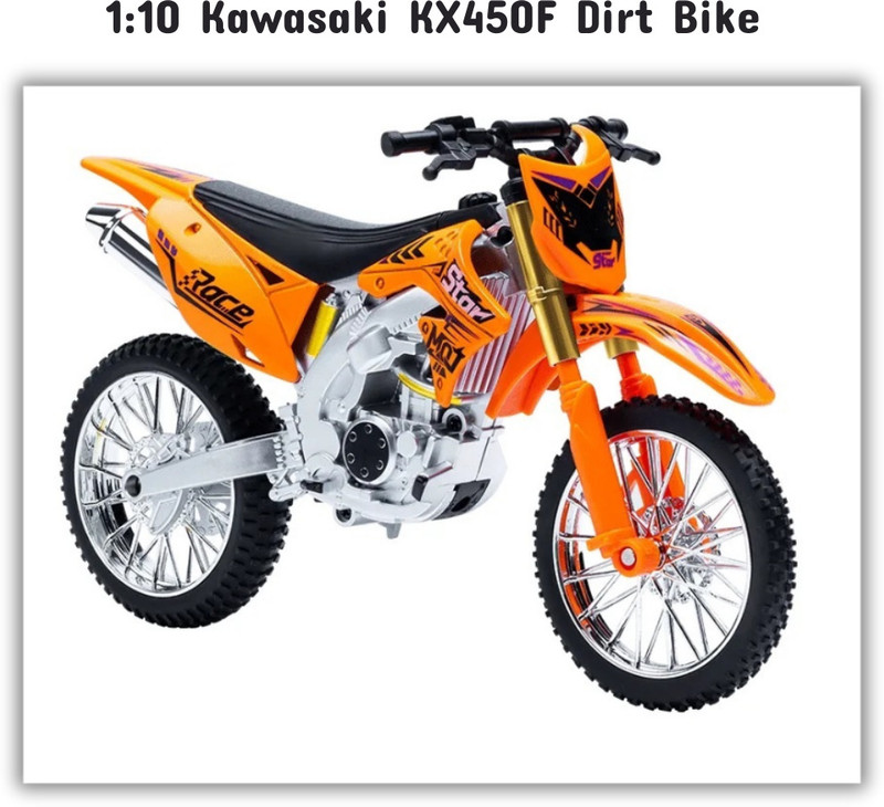 Arizuul Kawasaki KX450F Dirt Bike Die-Cast Toy – 1:10 Scale Motorcycle Model for Kids(Orange, Green, Pack of: 1)