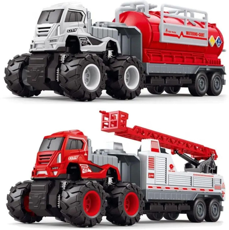 deoxy pack of 2 Fire Fighting Big Truck Toys with Friction Powered Miniature Car(Red, Pack of: 2)