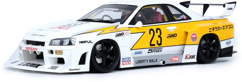 Just craft 1/24 Nissan GTR R34 Skyline LBWK Diecast Metal Racing Model Car with Sound Light(Multicolor)
