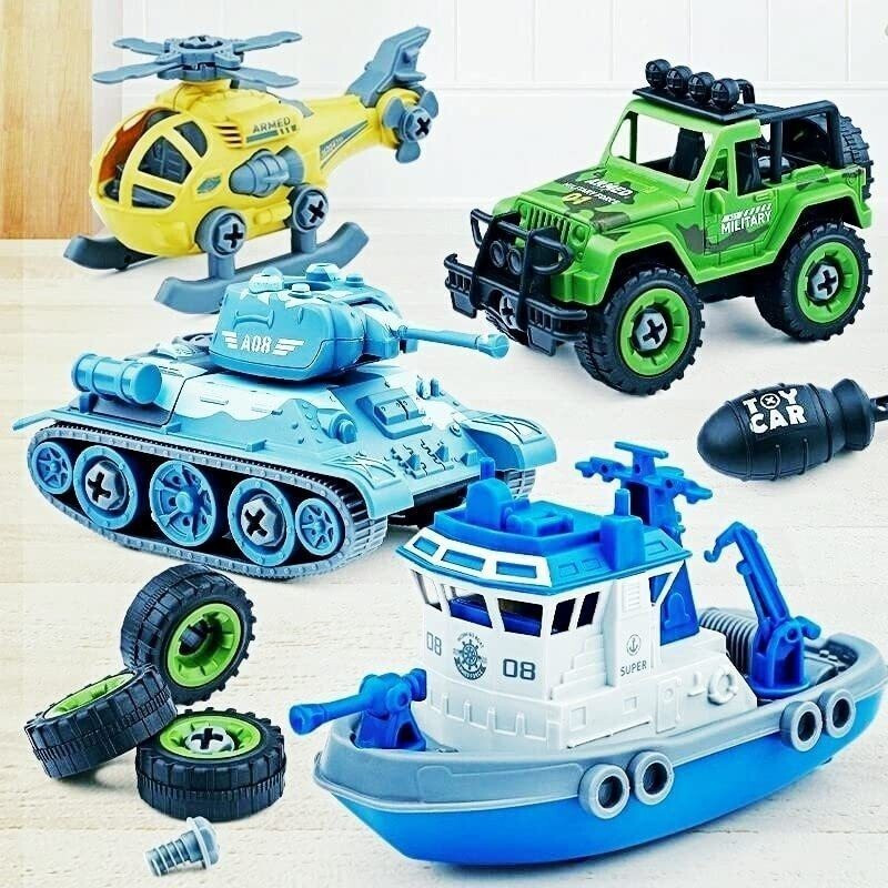 FIONATECH Army Construction Toys Vehicles Set 4 PCs DIY Fordable With Screw Driver(Multicolor, Pack of: 4)