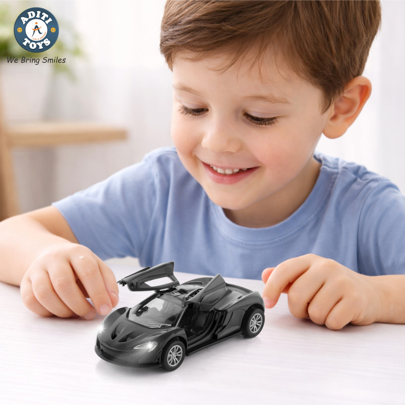 Aditi Toys Premium Metal Die-Cast Sports Racer Car Realistic Sound Lights Doors Collectible(Black, Pack of: 1)