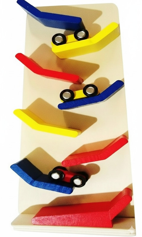 Craftsyla Wooden Zig Zag Car Ramp Toy Gravity Race Track with 8 Slippery Ramps 3 Mini Cars(Multicolor, Pack of: 1)