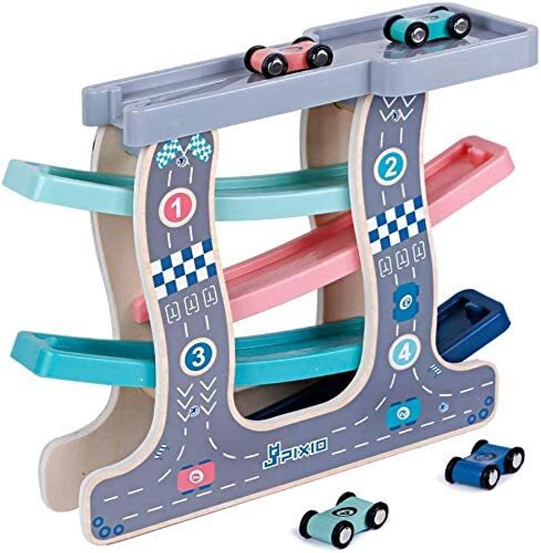 Magicwand Colorful Wooden Ramp Race Track Car Set with Set of 4 Cars (100% Non-Toxic)(Muticolored, Pack of: 1)