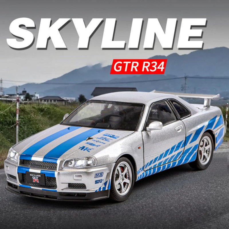 Ragiluxe GTR Nissan Skyline R34 Car Toy 1:32 Alloy Model Car with Pull Back Action(Multicolor, Pack of: 1)