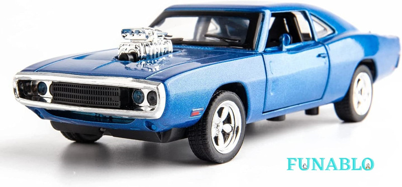 FUNABLO Compatible for 1:32 Dodge Charger Model Car, Sound and Light Toy Car(Blue)