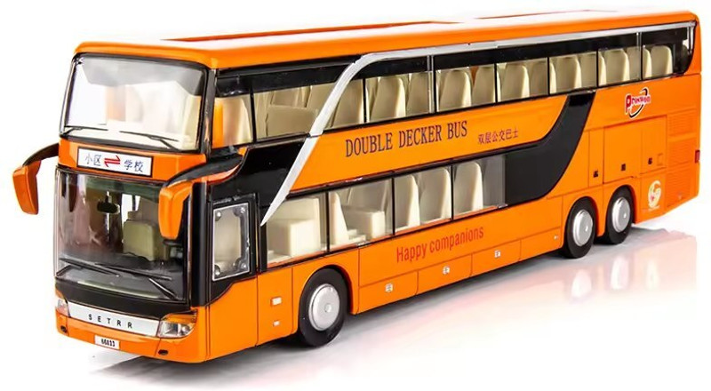 MOOBOO Alloy Metal Pull Back Die-cast Bus Model With Sound & Light Toy for Kids(Orange, Pack of: 1)