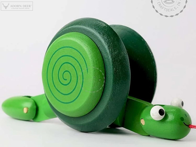 ADORN DEER Wooden Snail Toy for Kids | Pull Along & Rolling Wooden Toy(Green, Pack of: 1)