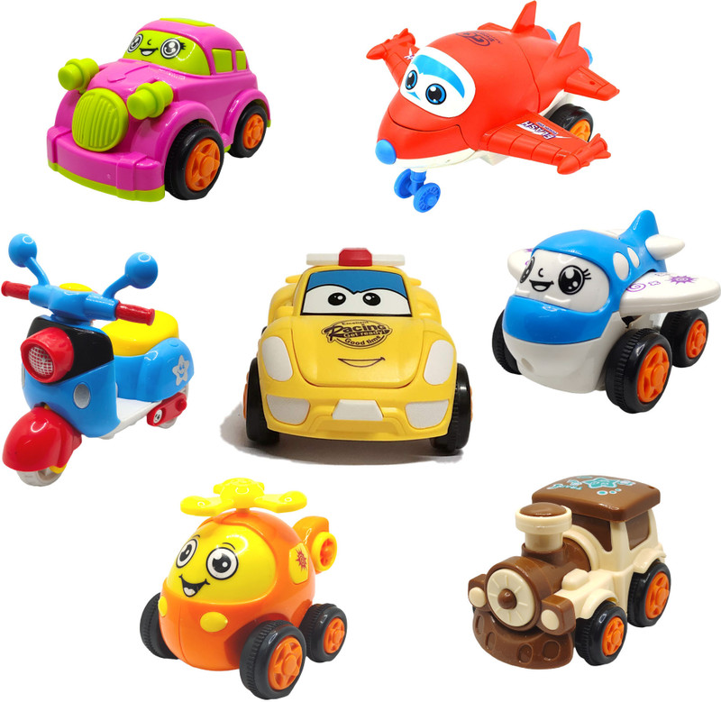 ZONEPIA Toy Set of Car, Train, Plane, Helicopter, Scooter, Robot Car & Robot Plane(SET16, Pack of: 7)
