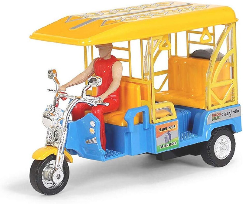 Play Haven E Rickshaw with Realistic Design 3 Wheels Realistic- Pull Back Action,Yellow(Blue, Multicolor, Pack of: 1)