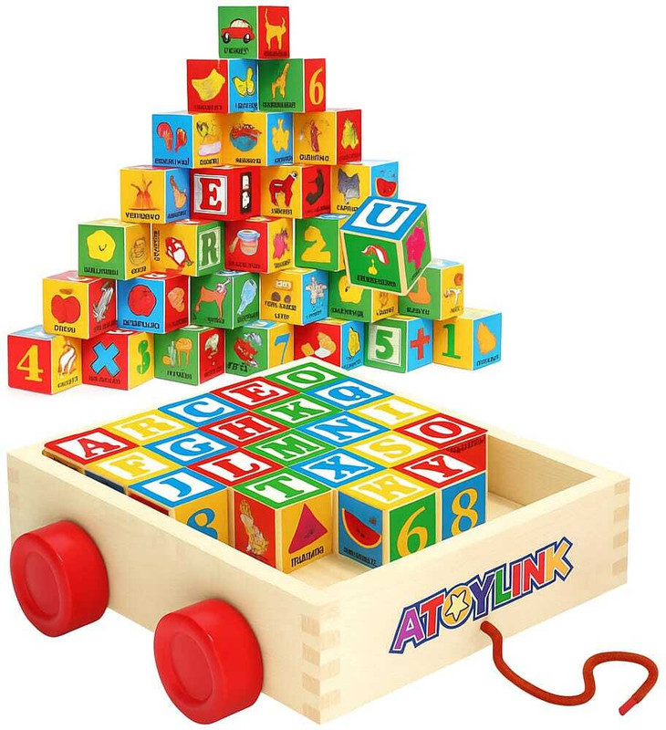 kidzoie Wooden Alphabet & Number Block Set with Pull Cart Educational Toy for Kids(Beige)