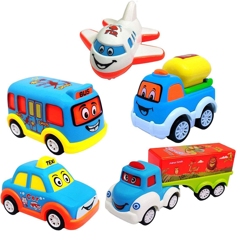 DEUSON ECOM Unbreakable Toy Plastic Cars Bus Truck Aeroplan Toy For 1 Year Boy Vehicle Set(Multicolor, Pack of: 5)