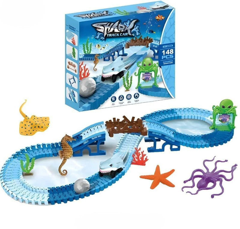 MAIRAAG 148 PCS Ocean Theme Flexible Track Car Set with Shark Toy(Multicolor, Pack of: 1)