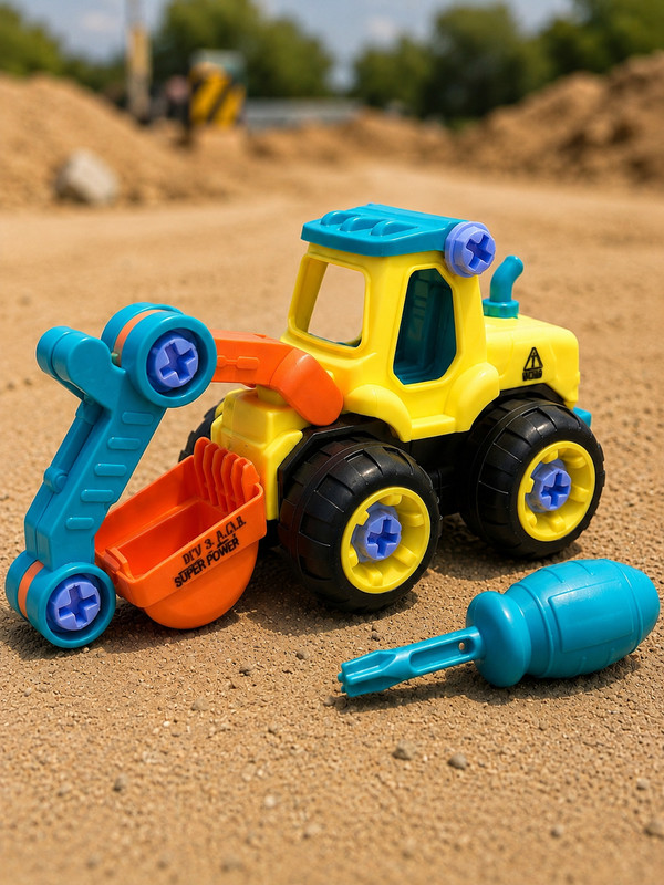 Toyify DIY Excavator Vehicle with Screwdriver Movable Arm & Bucket Toy Set for Kids(yellow & blue, orrange, Blue, Yellow, Pack of: 1)