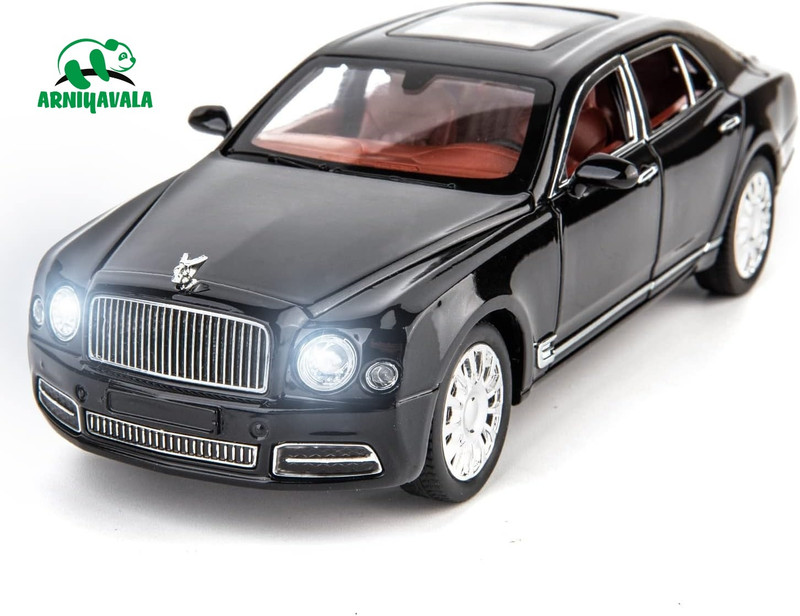ARNIYAVALA 1/24 Big Bently Mulsane Toy Car Metal Pull Back Diecast Car with Openable Door(Black)
