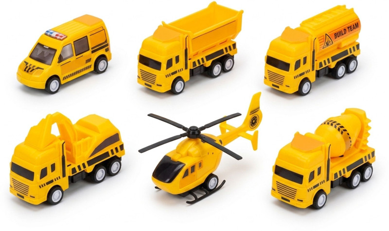 Techam Construction Toys Set of 6 for Kids, Pull Back Toy Cars & Vehicles(Yellow, Pack of: 6)