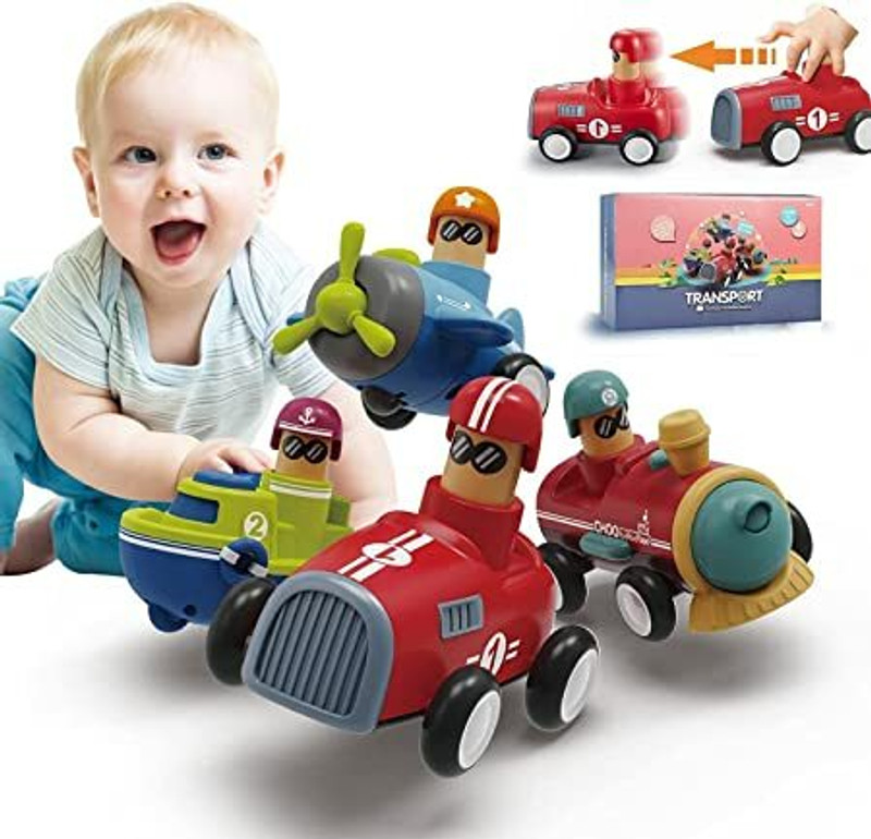 Bhoommikart Push and Go Racer Car Plane Boat Train Pull Back Vehicle Wind Up Toy For Kids(Multicolor, Pack of: 4)