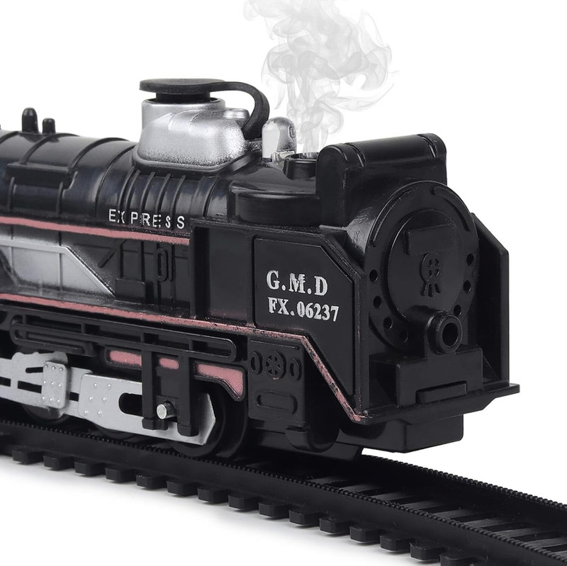 TinyGiggle Train Operated Super Toy with Track Set Emits Real Smoke Light Sound Battery(Black)