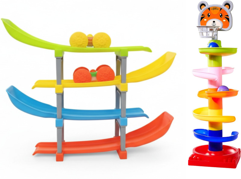 styleluxe combo of stacking toy Roll ball tower and racer racing toy(Multicolor)