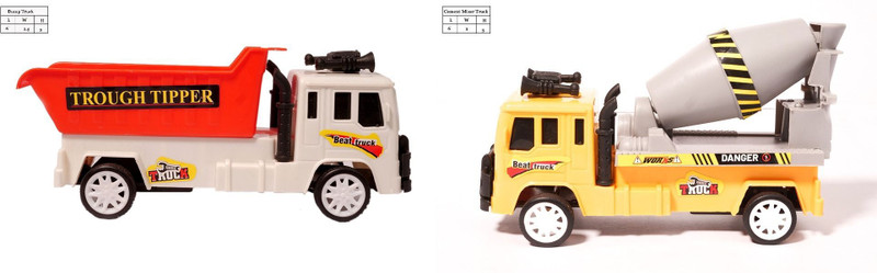 asian Combo-Dump+Cement Mixer Truck(Multicolor, Pack of: 2)