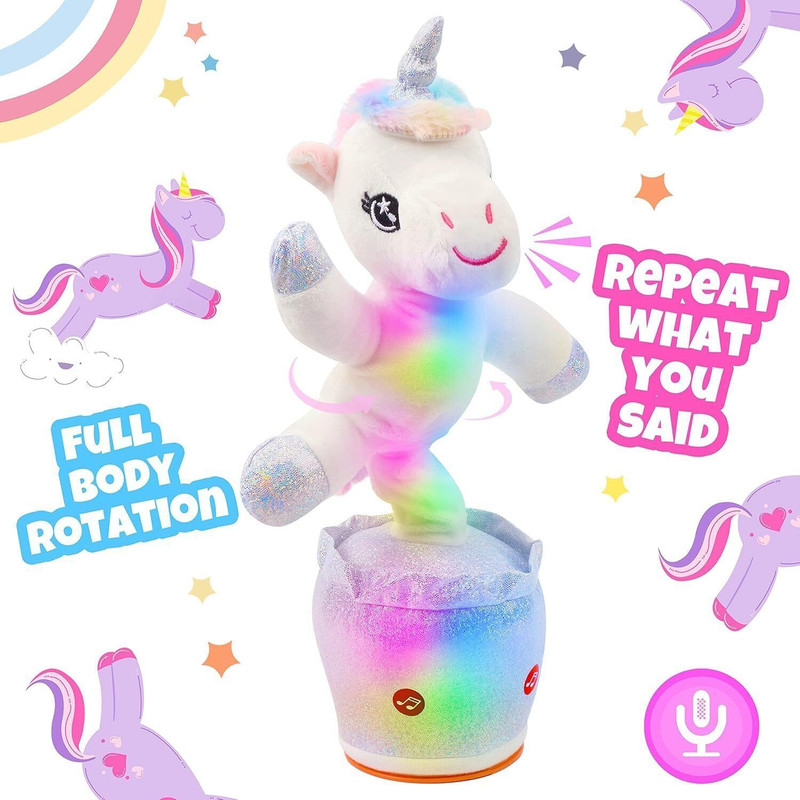KIDDOVATE Dancing Unicorn Repeats Everything You Say, Talking Toy Singing Twisting toys(White, Pack of: 1)