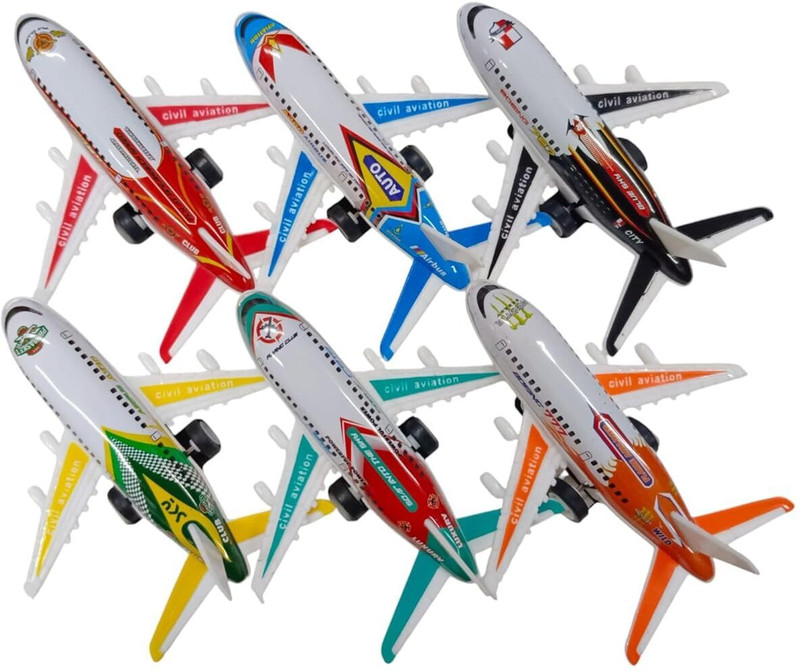 kitmeer Airplane Set for Kids Friction Powered Airplane Model Set Toys(Multicolor, Pack of: 6)