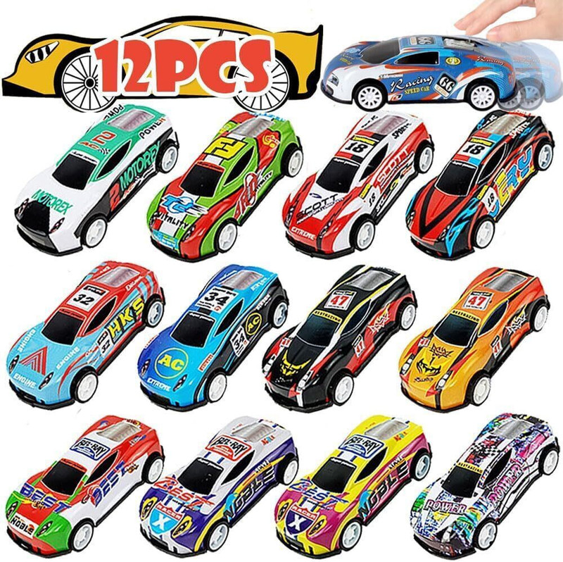 Learn With Fun Alloy Metal Pull Back Mini Race Cars Set for Kids(Multicolor, Pack of: 12)
