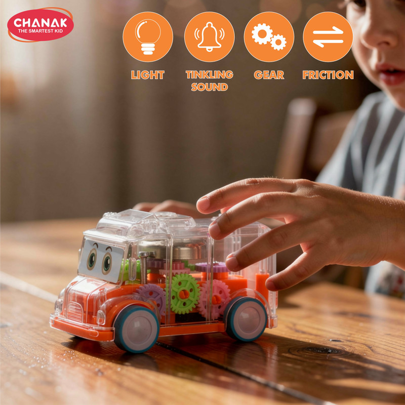 CHANAK Mini School Bus - Tinkling Sound, Light Effects, Educational Play Vehicle(Orange, Pack of: 1)