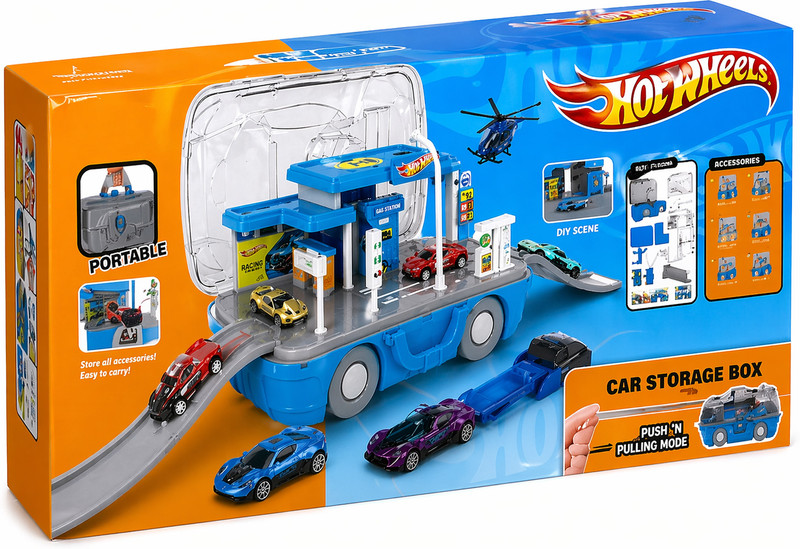 KesariNandan 2 in 1 Car Storage Box Playset with Helicopter, Cars and Play set(Multicolor, Pack of: 1)
