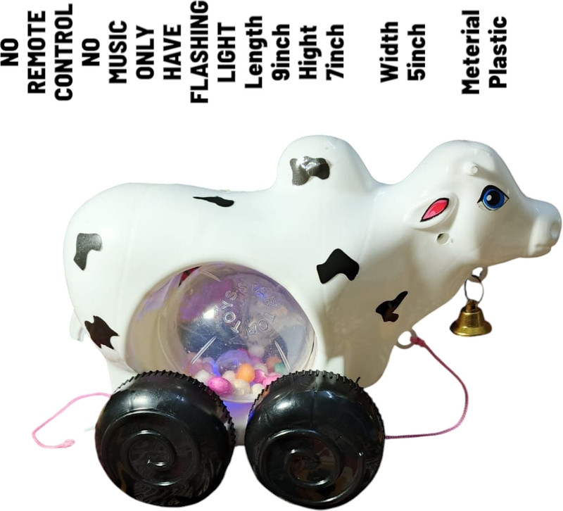 Shafa toys Cow Shape Plastic Pull Toy for Kids with Flashing Light – 9 Inch(White)