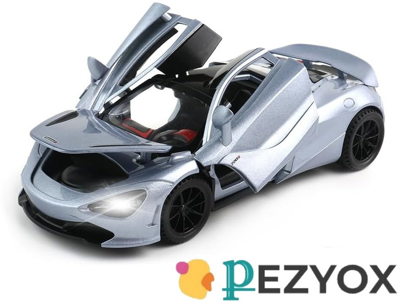 PEZYOX 1:32 Scale McLaren 720S Sports Car Pull Back Vehicles with Lights & Music(gray)