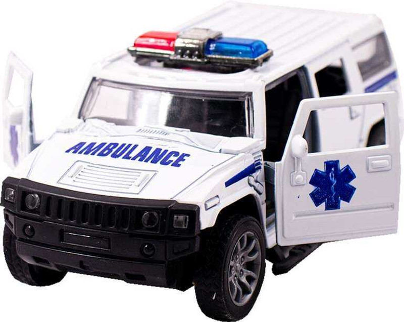 swe Die-Cast Metal Ambulance Toy Car with Lights, White Emergency Scale 1:32(White)