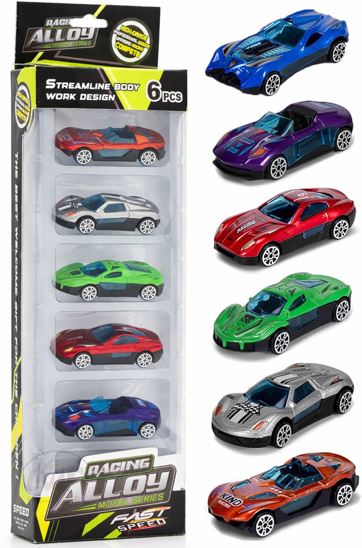 Learn With Fun Die Cast Metal Unbreakable Push and Go McQueen Black Storm Racing Car Set Toys(Multicolor, Pack of: 6)