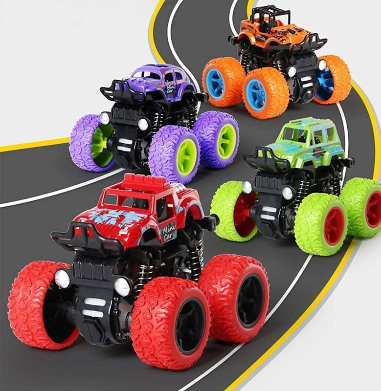 KOBBET Pack-4 Monster Trucks Friction Powered monster Car for Boys 3+ Years Old Durable(High-Density Alloy and Non-Toxic Plastic, Non-Slip Tires for Educational Play, Pack of: 4)