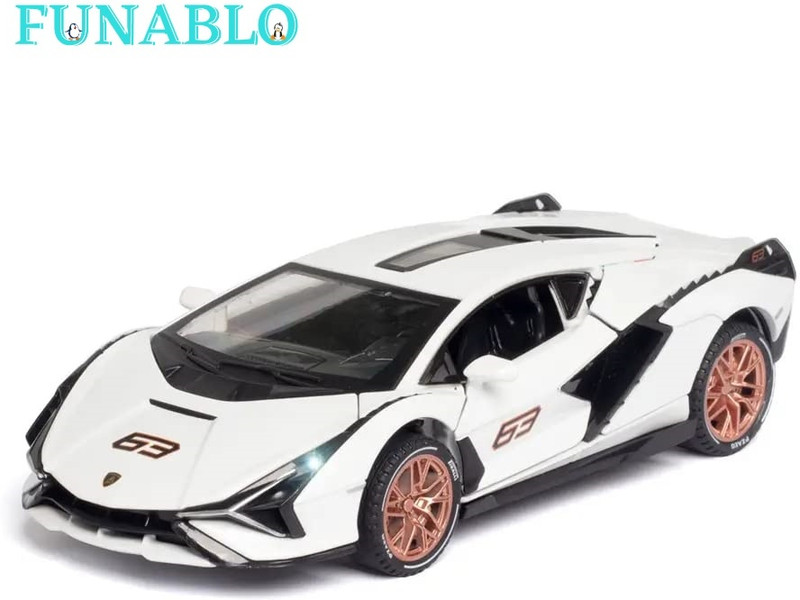 FUNABLO Lambo Sian Toy Car Scale Model,Pull Back Vehicles Alloy Supercar(White)