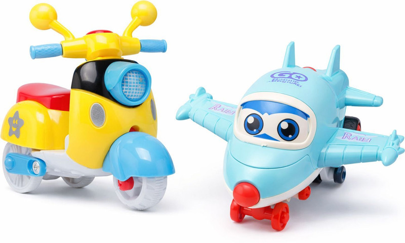 Tinytoy Kids Toy Scooter & Airplane Combo Pack 2-in-1 Fun Toy Set Gift for Boys & Girls(Yellow Scooter + Blue Airplane)