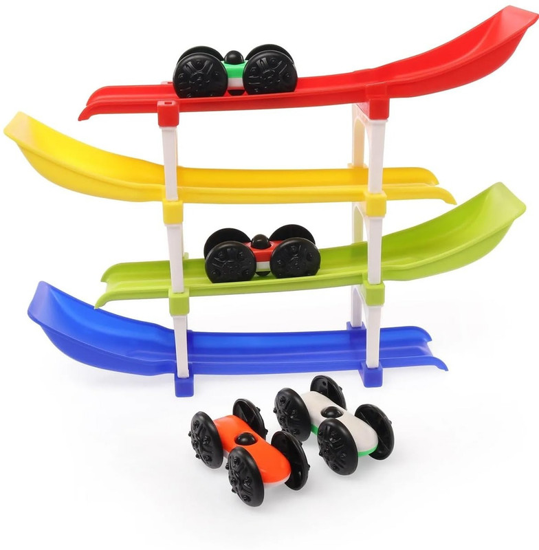 Chigy Wooh Racer Ramp Toy with 4 Cars 4 Ramps and Race Track for Toddlers Boys & Girls(Multicolor)