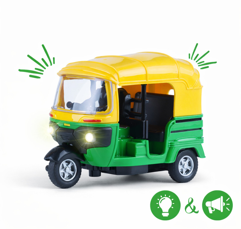 frendo Light & Sound Gully Auto Rickshaw Toy Pull back Play,Green(Green, Pack of: 1)
