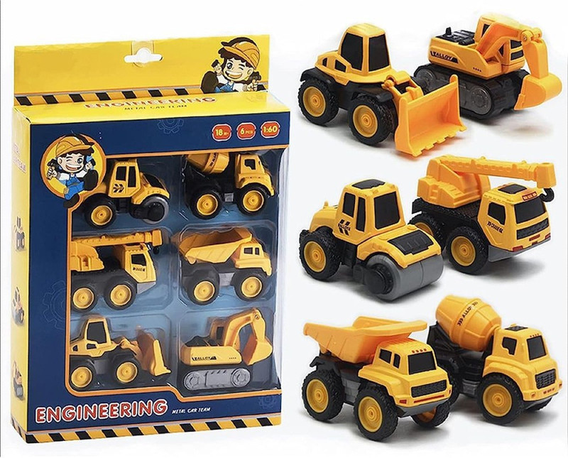 SKBD Engineering Toy Set 6 Truck Crane Excavator roller forklift Mixer SKD(Yellow, Pack of: 6)