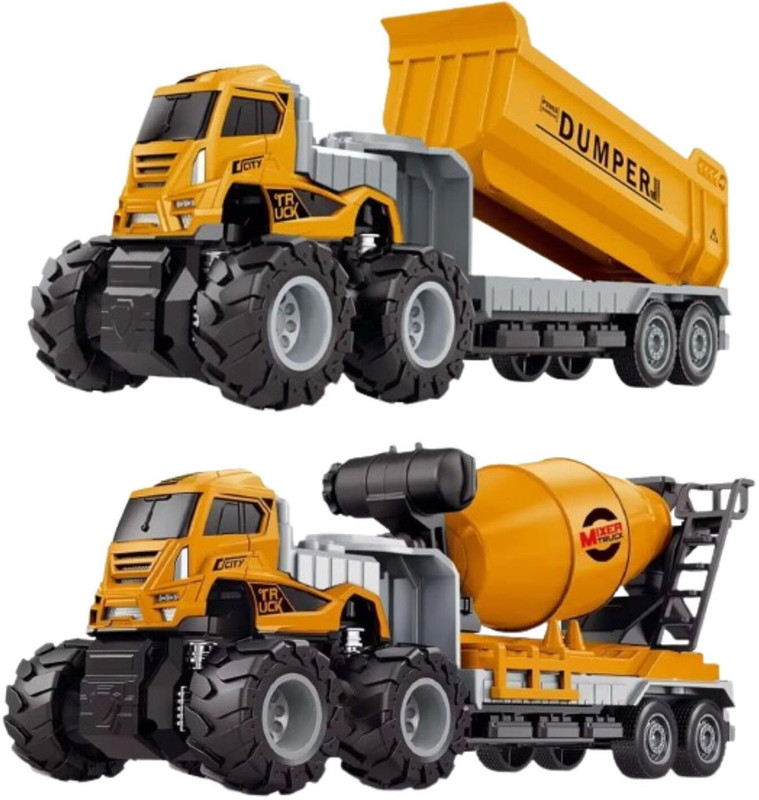 deoxy Dumper and Cement Mixer Construction Toy Truck Set for Kids(Multicolor, Pack of: 2)