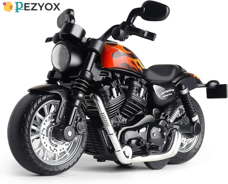 PEZYOX 1:12 Harley Motorcycle Pull Back with sound & lights for Kids(Black)