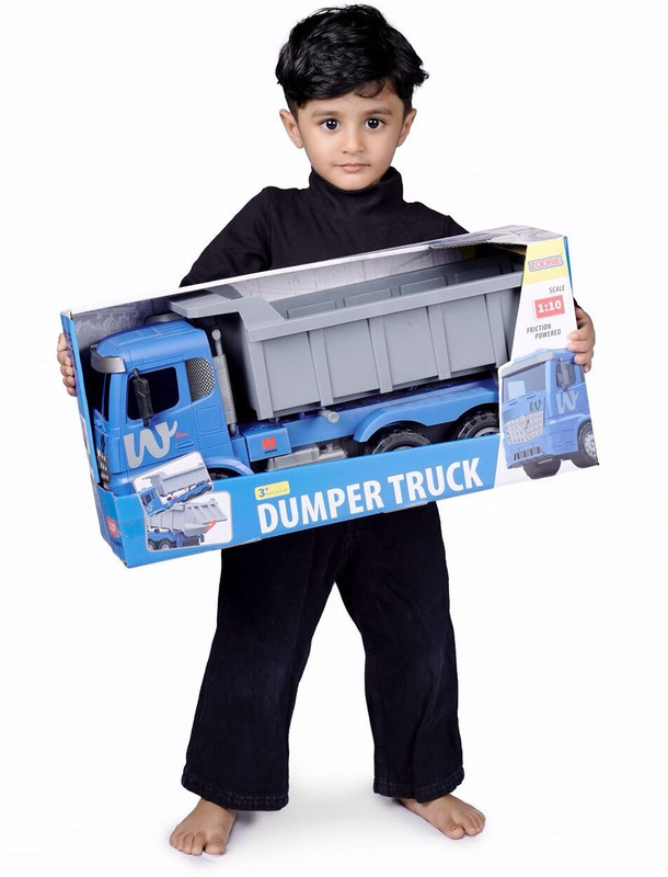 Zoobie Heavy Duty Friction Powered 1:10 Jumbo Dumper Truck - Big Tipper Toy for Kids(Blue & Grey)