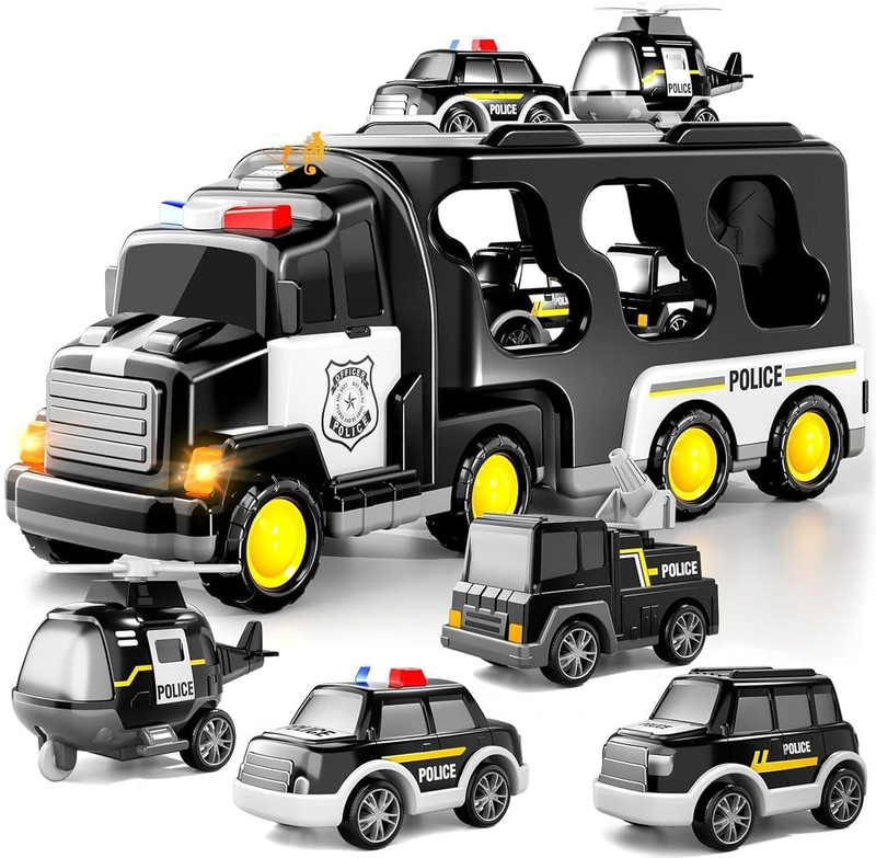 venimall 5-in-1 Friction-Powered Police Truck Toy Set with Music – Montessori(Multicolor)