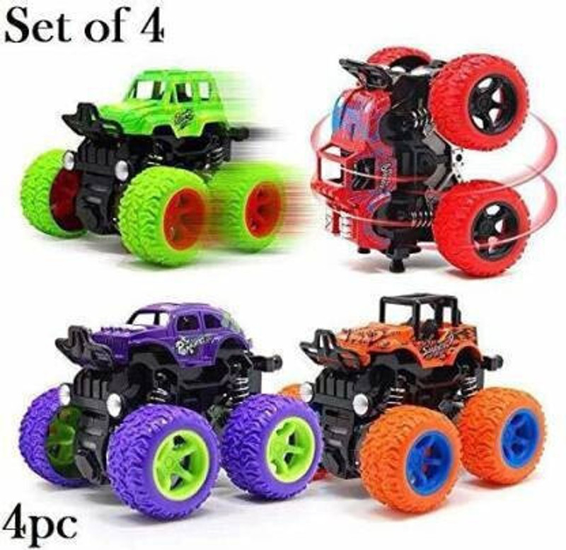 BVM GROUP Unbreakable cars toys for boys Mini Monster Trucks 4wd Friction Powered Cars for Kids Big Rubber Tires Baby Boys Super Cars Blaze Truck Children Gift Toys mini rock truck monster 4 Wheel Drive Vehicles for Toddlers (Multicolor(Multicolor, Pack of: 4)