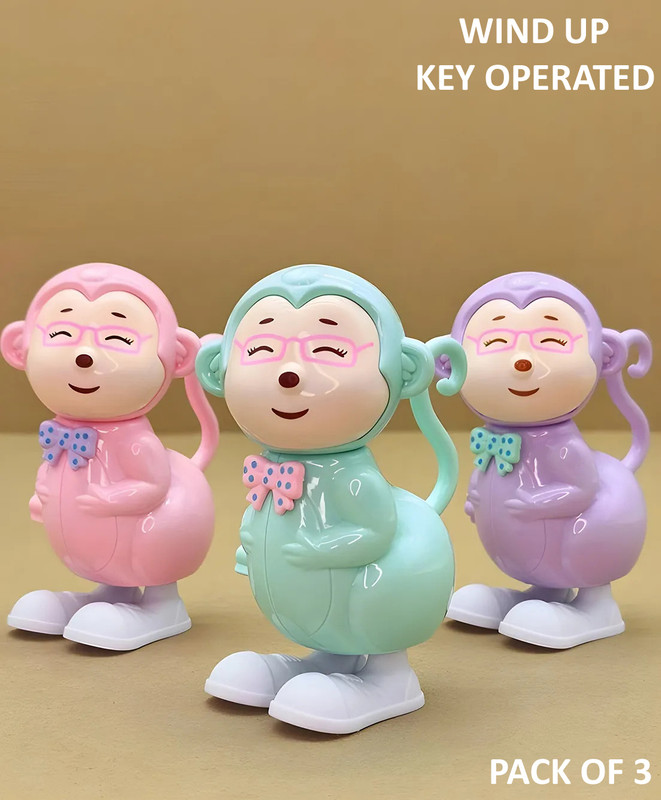 Toyco Wind Up Key Operated Jumping Monkey Toys Set with 360 degree Rotating Head(Multicolor, Pack of: 3)