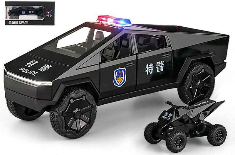 ARNIYAVALA 1:24 Die-Cast Tesla Cyber Police Truck Metal Pull Back Car Toy For Kids(Black, Pack of: 1)